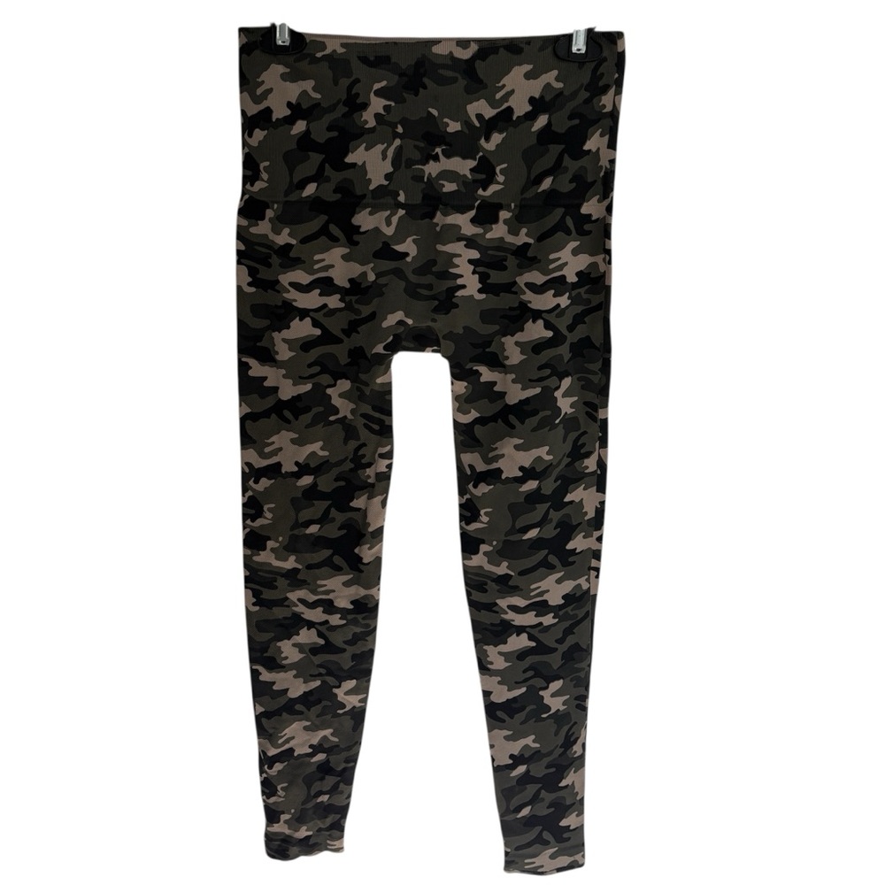 Breezies Women's Pull-on Seamless Tummy Smoothing Leggings, green camo, size L